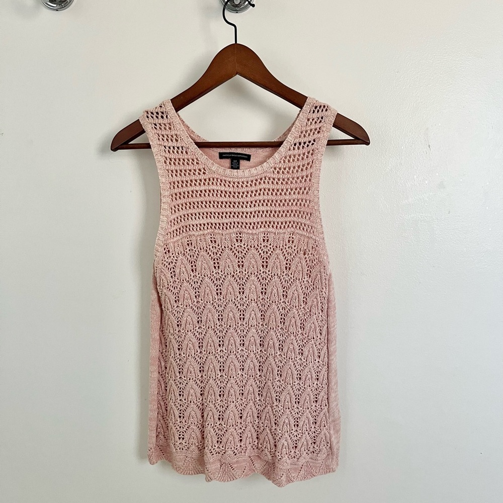 100% Cotton Crochet Knit Sleeveless Top Women's Blush Pink
